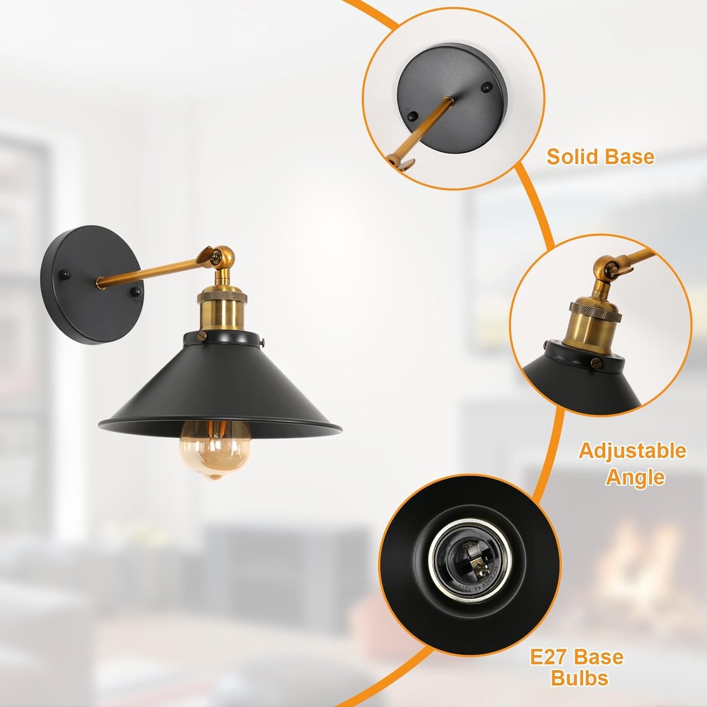 مصباح حائط معدني أسود قابل للتعديل 180 درجة للمطبخ وغرفة الطعام وغرفة النوم و للمطاعم والمقاهي